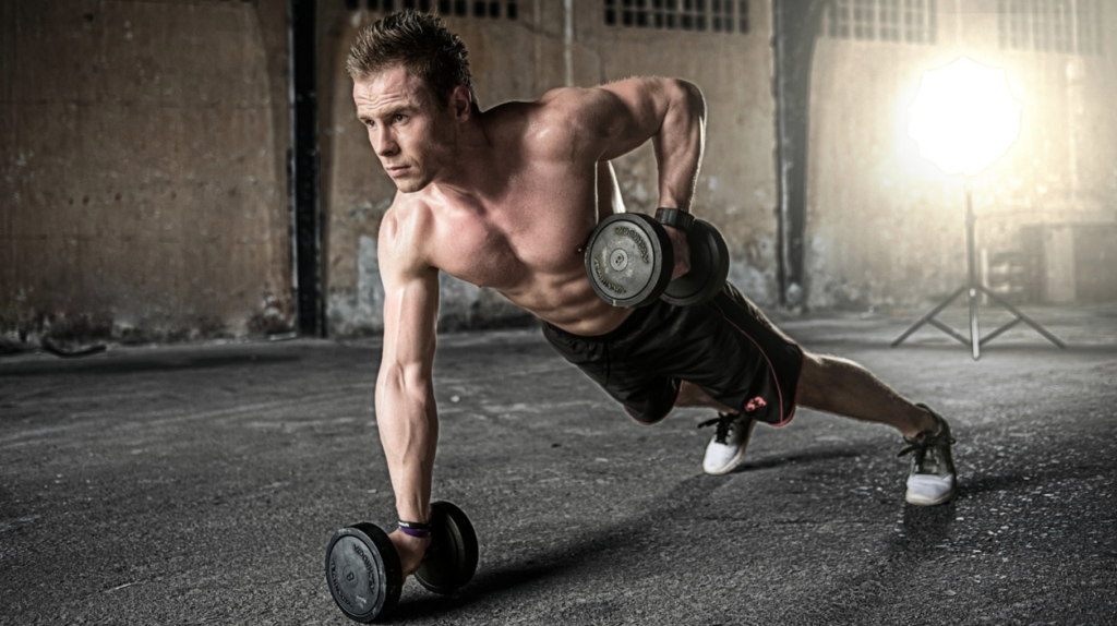 A man lifting weights in a gym, illustrating how exercise helps you quit porn by building focus.