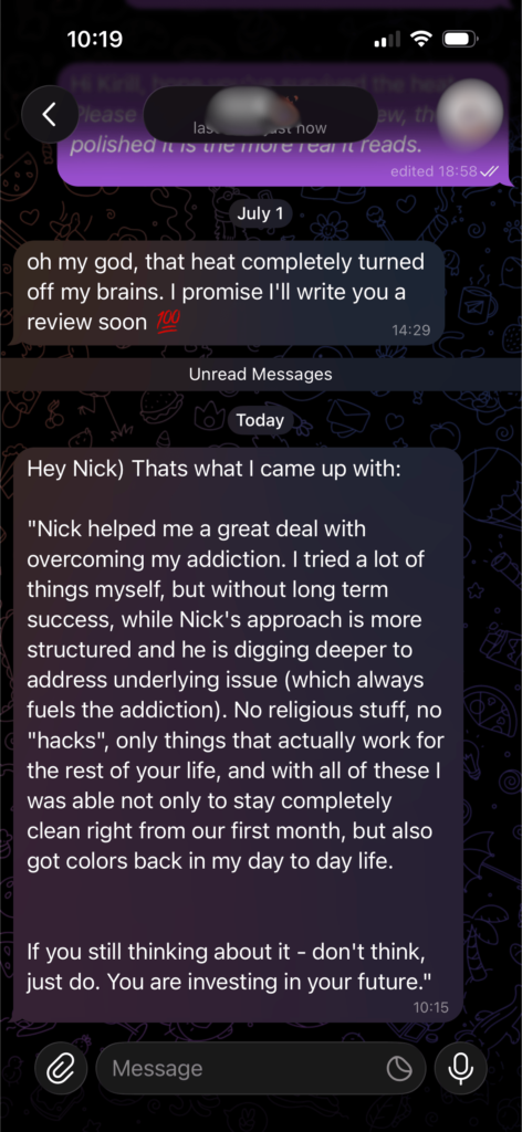 succesful client's writtentestimonial on quitting porn nofap journey complete 2026